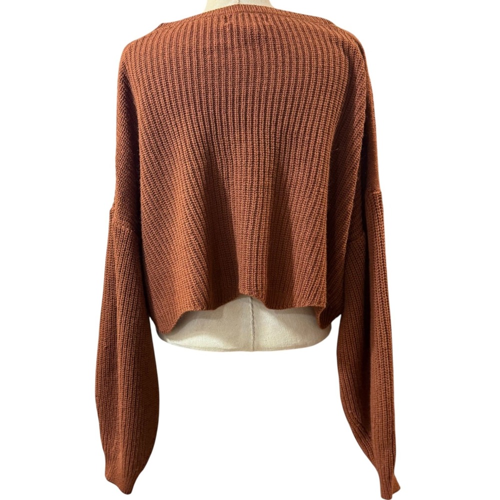 Urban Heritage L Cropped Knit Sweater Rust Brown Balloon Sleeve Cozy Oversized - Picture 3 of 12